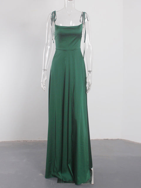Sexy Mint Backless Lace Up Evening Party Gown Green Satin Slip Slit Leg