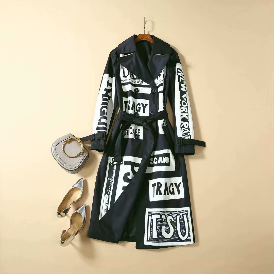 Double Breasted Belt Long Sleeve Women Windbreaker Jacket