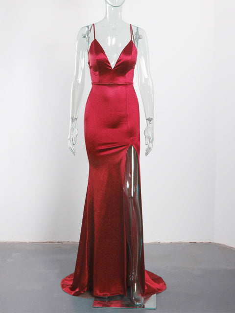 セクシーなエメラルドグリーンのバックレスマーメイドウェディングドレス、ディープVのイブニングドレス