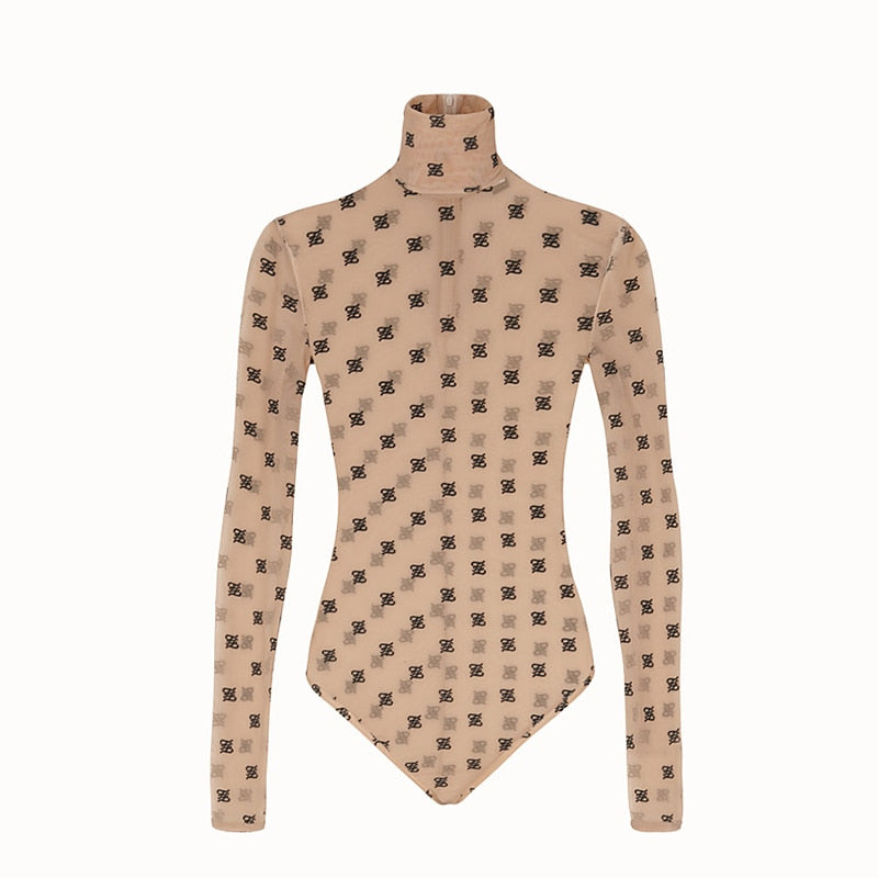 Brand Runway Fashion 2022 Spring Women Mesh Bodysuits Sexy Transparent