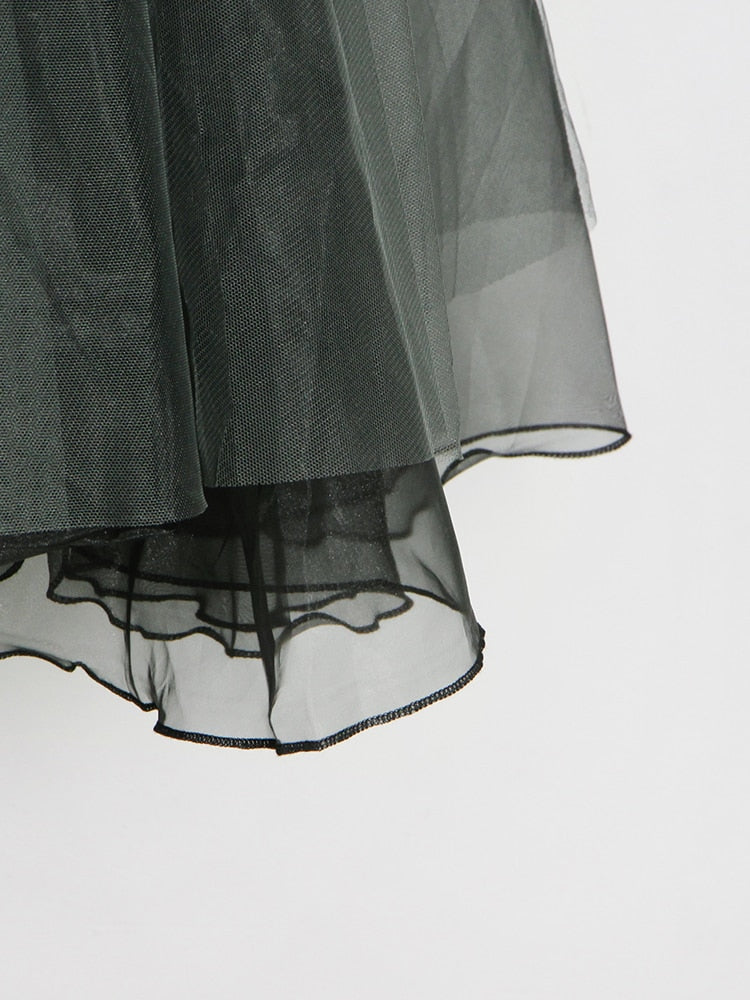 Patchwork Mesh Long Skirts For Female High Waist