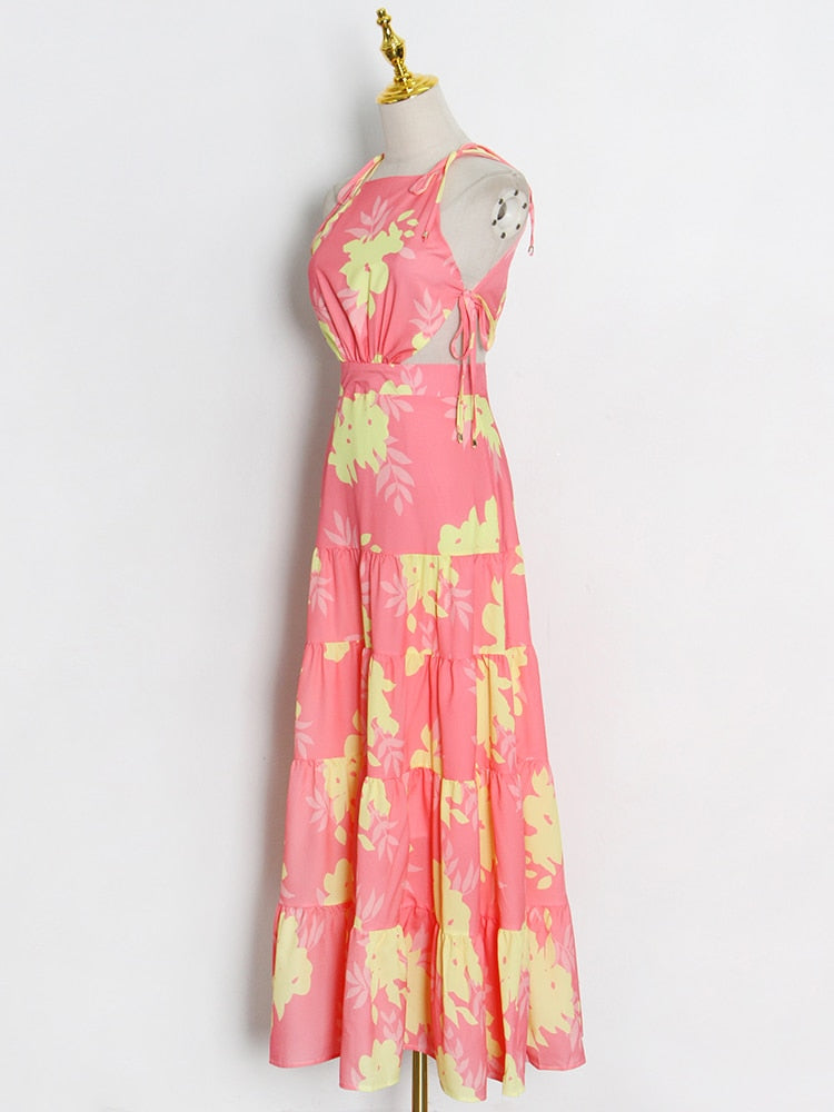 Sexy Print Colorblock Dress For Women Round Neck