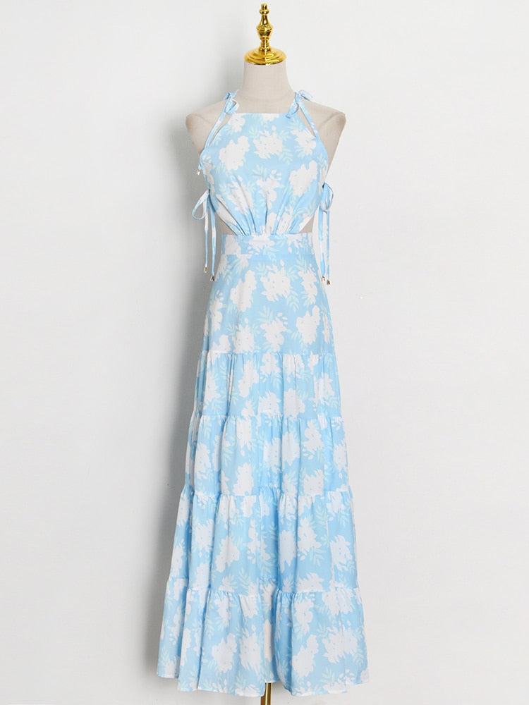 Sexy Print Colorblock Dress For Women Round Neck