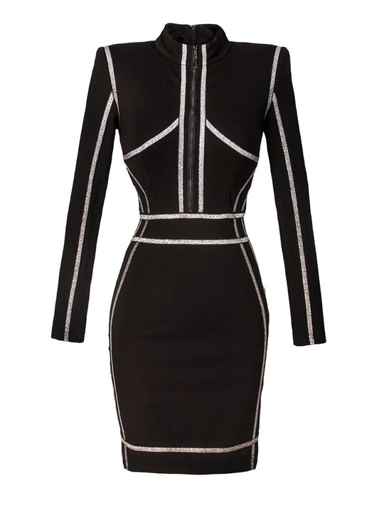 Sexy Sheath Dress For Women Stand Collar Slim Mini Dresses