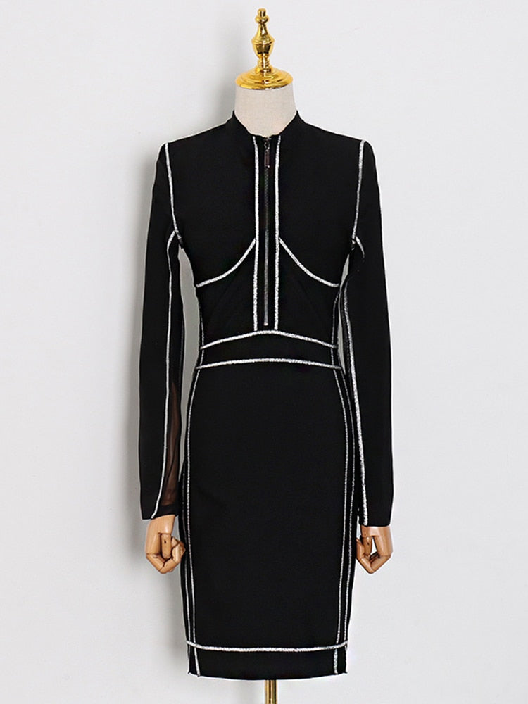 Sexy Sheath Dress For Women Stand Collar Slim Mini Dresses