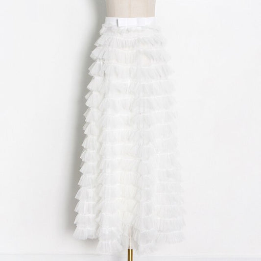 Streetwear Solid Color Ruched Long Skirts For Women