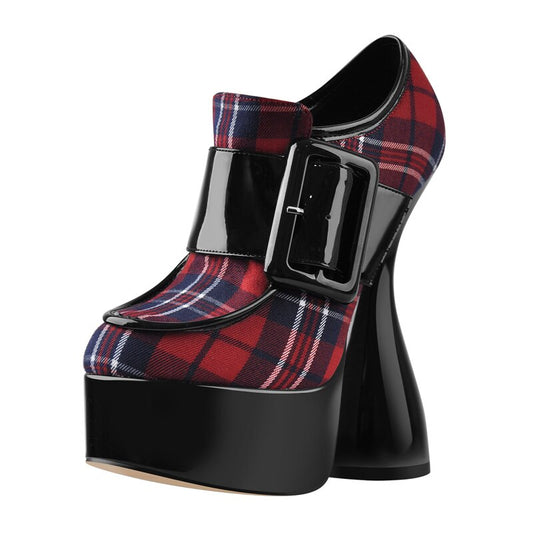 プラットフォーム 奇妙な形 ハイヒール 丸いつま先 ミックスカラー アンクルブーツ