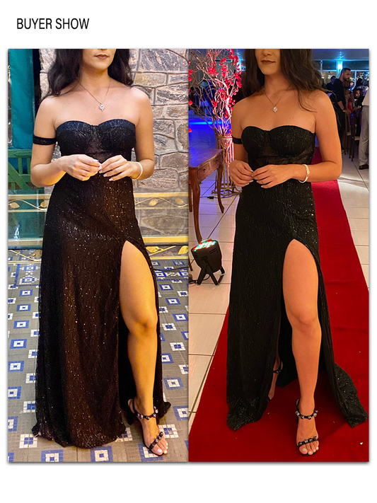 One Sleeve Strapless Long Ball Gown Split Leg Hollow Out Party Maxi Dress