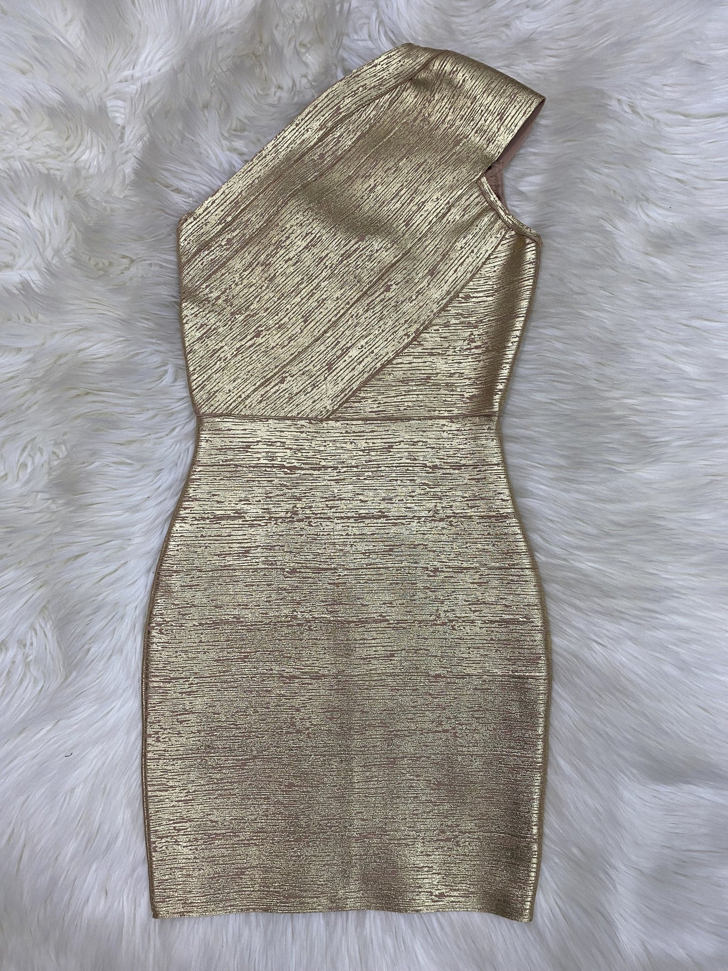 One Shoulder Foiling Gold Print Rayon Bandage Dress