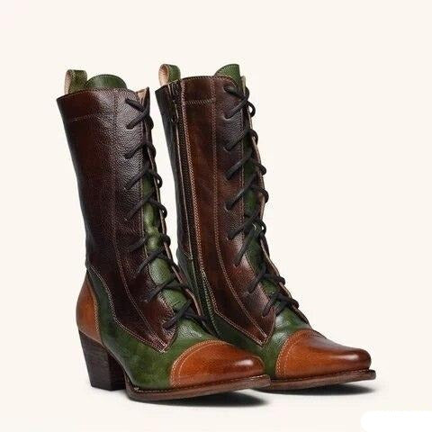 Genuine Leather High Boots For Women Color Matching