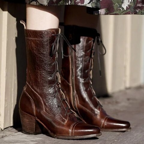Genuine Leather High Boots For Women Color Matching