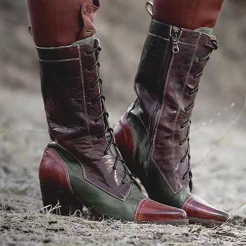 Genuine Leather High Boots For Women Color Matching