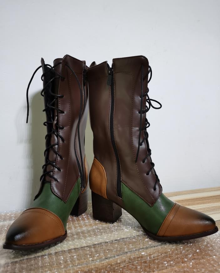Genuine Leather High Boots For Women Color Matching