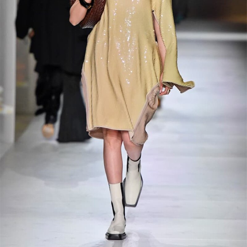 Women Square Toe Chunky Heel Chelsea Boots Real Leather