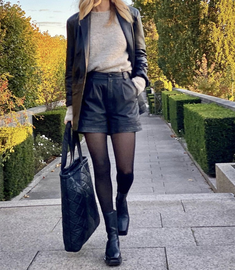 Women Square Toe Chunky Heel Chelsea Boots Real Leather