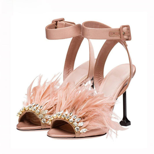 Sexy Feather Bling Rhinestone Embellished Peep toe Sandals