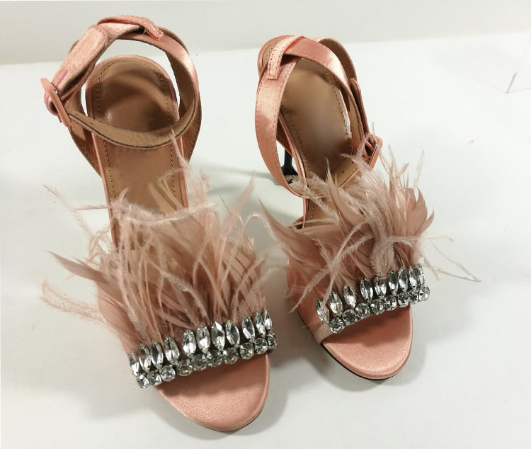 Sexy Feather Bling Rhinestone Embellished Peep toe Sandals