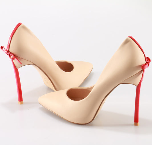 Sexy Women Thin Strap Bowtie Back Decor Pumps