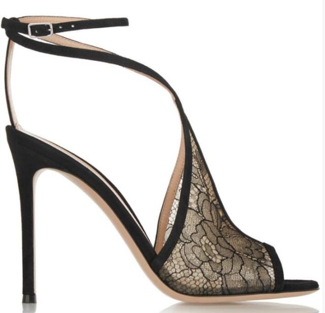 Sexy Floral Lace Instep Covered Crossed Strappy Stiletto Sandals