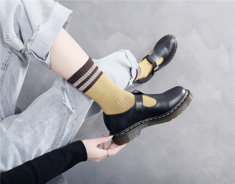 Cow Leather Mary Jane Women Thick Flat Shoes