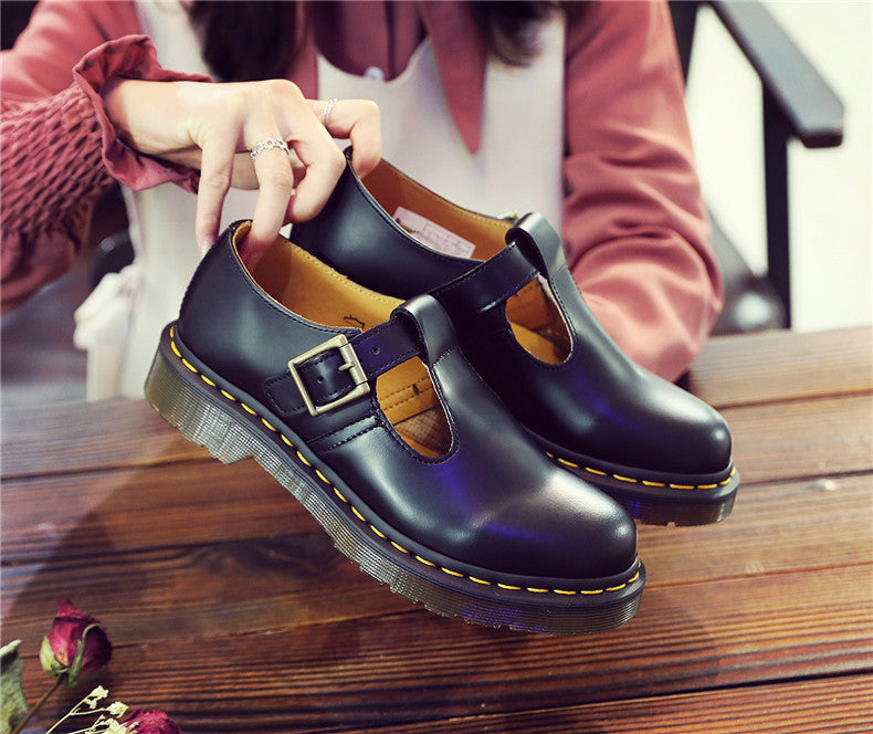 Cow Leather Mary Jane Women Thick Flat Shoes