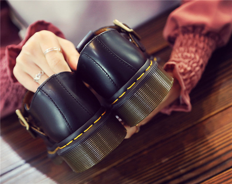 Cow Leather Mary Jane Women Thick Flat Shoes