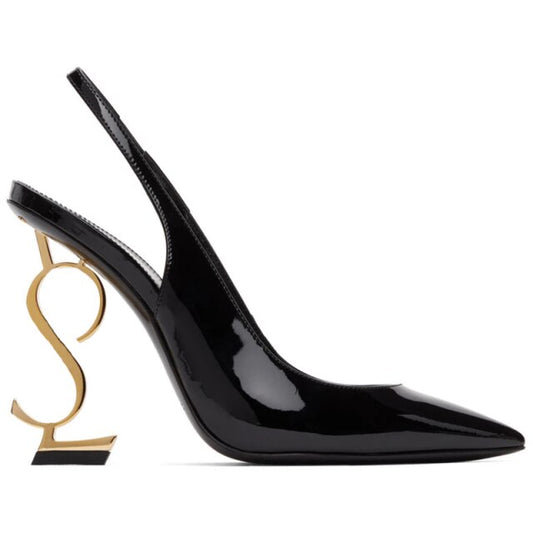 Black Patent Leather Pumps Strange Fretwork Heel Shoes Women