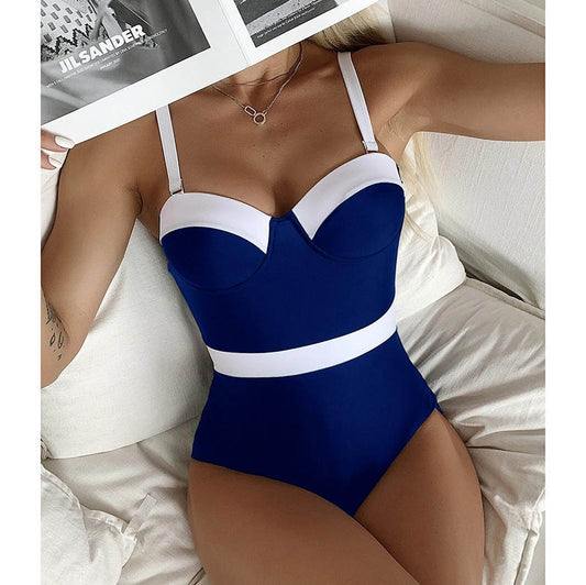 Sexy Push Up One Piece Swimsuit Colorblock Swimwear Women