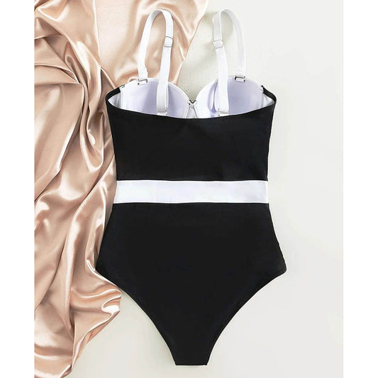 Sexy Push Up One Piece Swimsuit Colorblock Swimwear Women