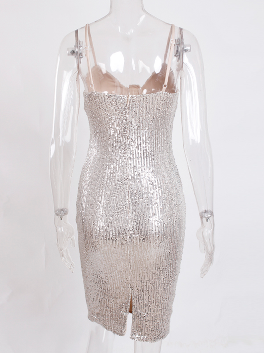 Sequin Night Out Cocktail Club Spaghetti Strap Backless Sexy Mini Party Dress