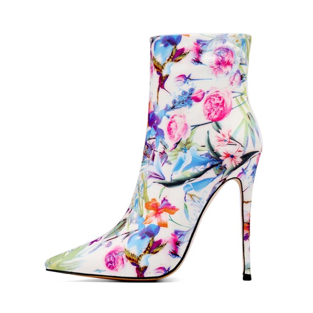 春秋レディースセクシースティレットヒールスチールヒールフラワーアンクルブーツ
