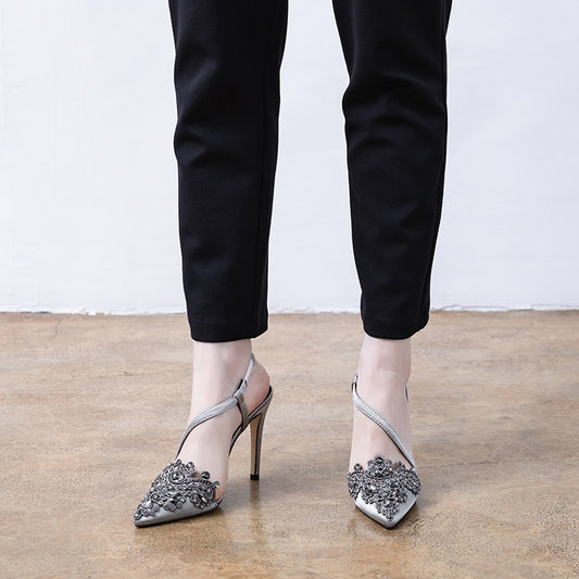 Spring and summer pointed rhinestone stiletto bridal sandals