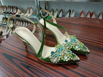 Spring and summer pointed rhinestone stiletto bridal sandals
