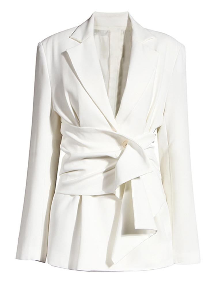 Women White Knot Split Joint Irregular Blazer Fit Jacket