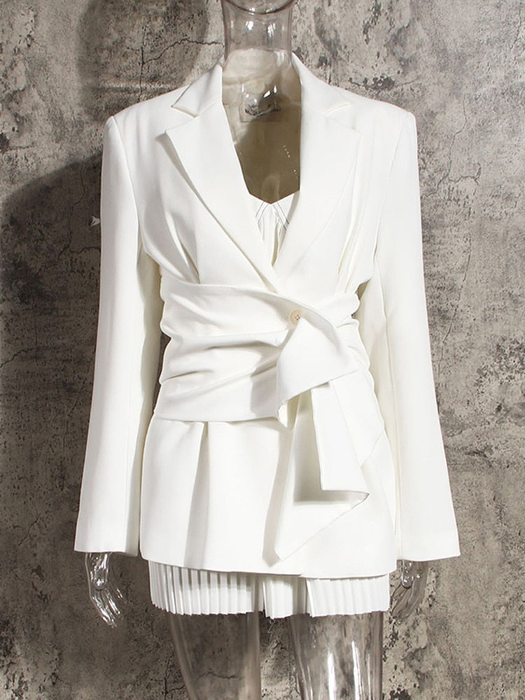 Women White Knot Split Joint Irregular Blazer Fit Jacket