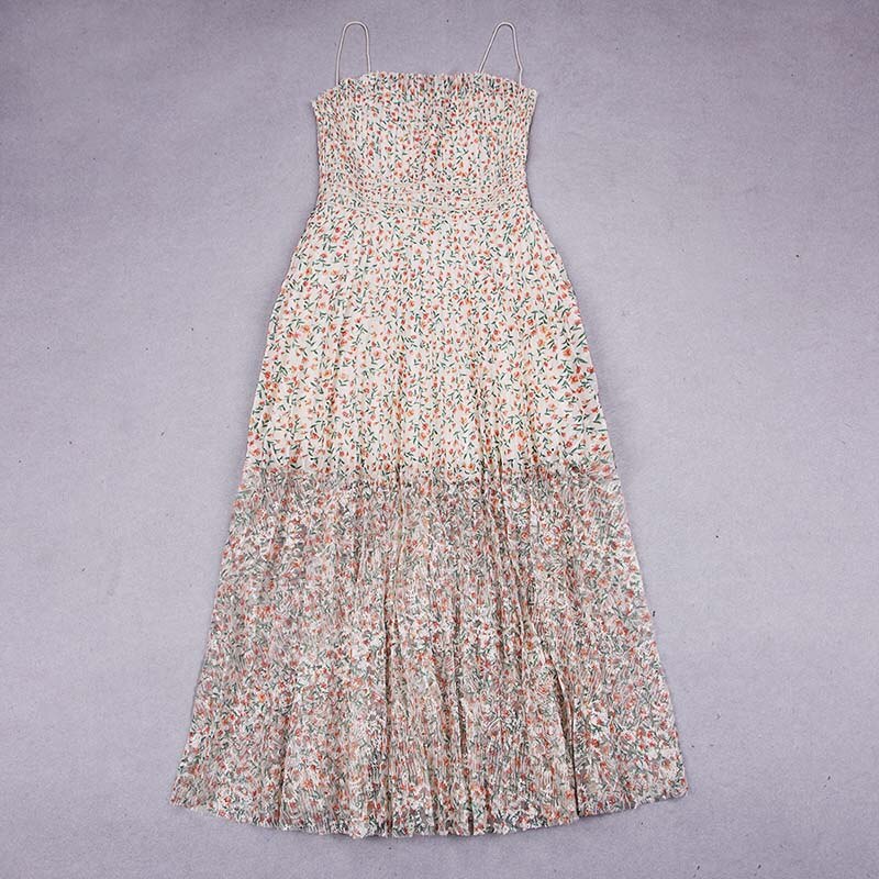 Casual Slash Neck Spaghetti Strap Backless Midi Printing Dress