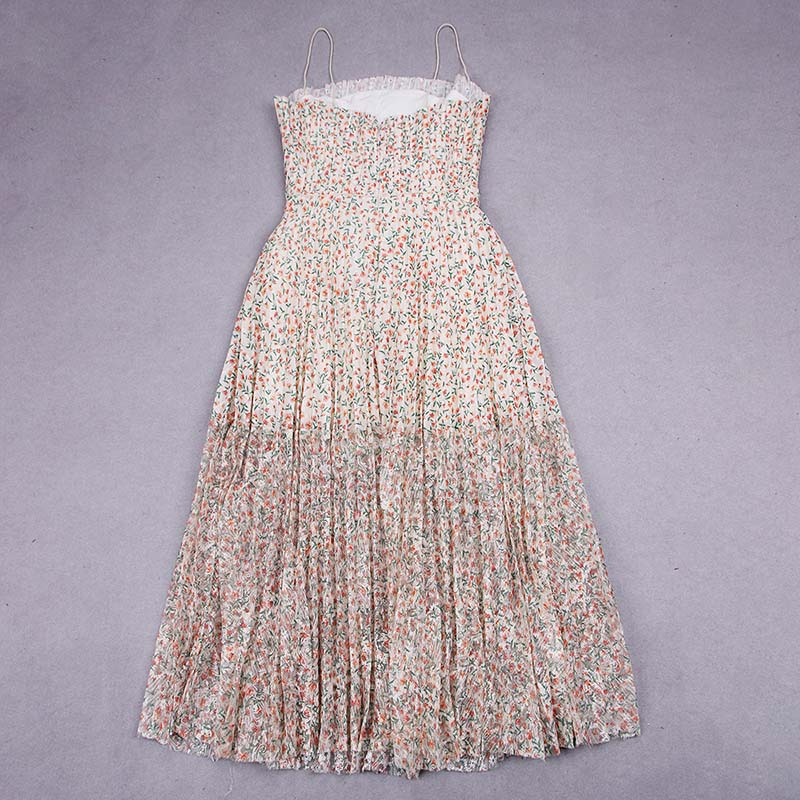 Casual Slash Neck Spaghetti Strap Backless Midi Printing Dress