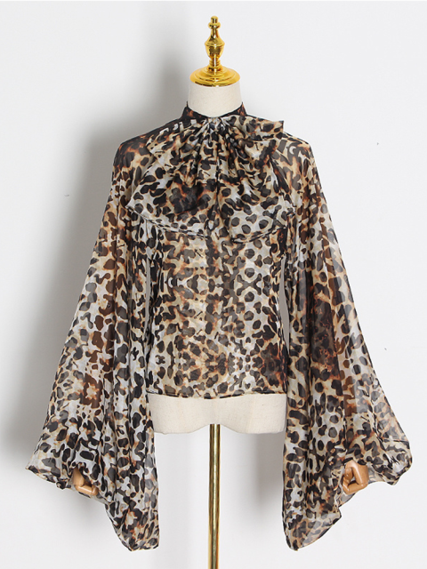 Bowknot Chiffon Blouse Shirt Women Tulle Transparent Sexy Tops