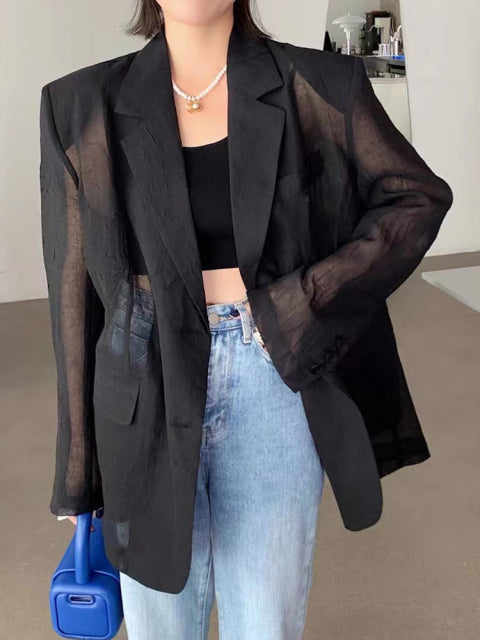 Casual Solid Blazer For Women Notched Collar Long Sleeve Blazers