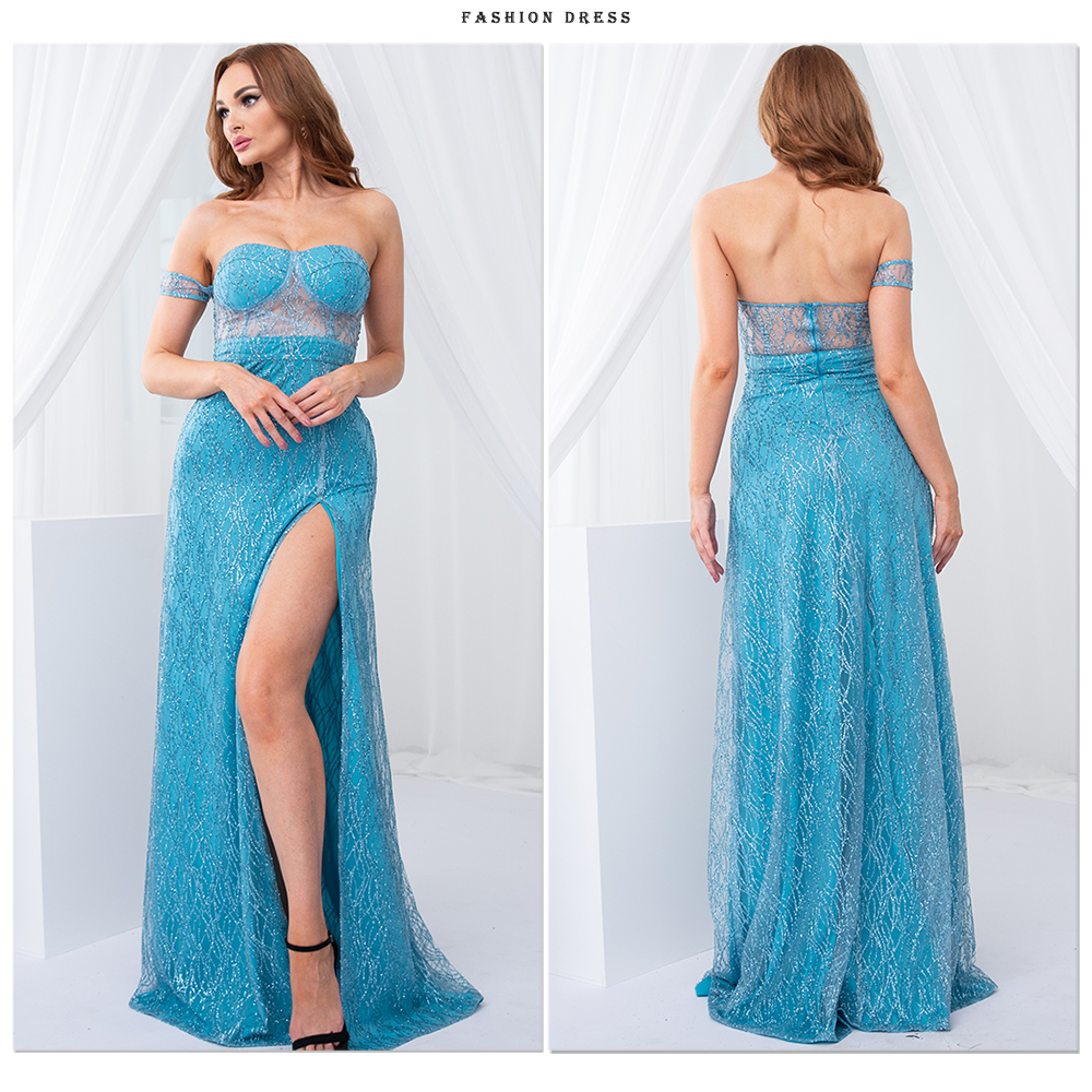 ワンスリーブ ストラップレス ロング ボールガウン スプリットレッグ ホローアウト パーティー マキシドレス