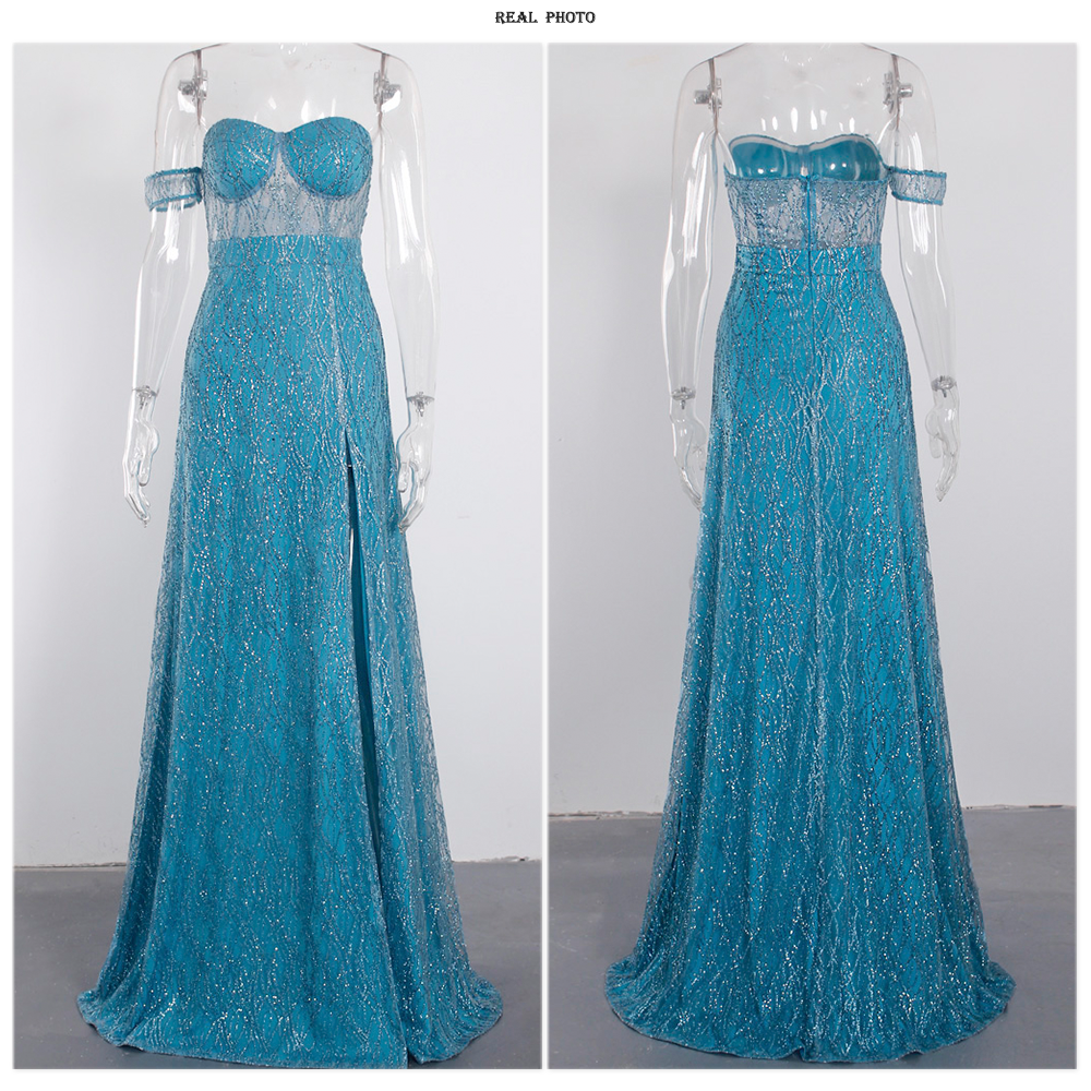 ワンスリーブ ストラップレス ロング ボールガウン スプリットレッグ ホローアウト パーティー マキシドレス