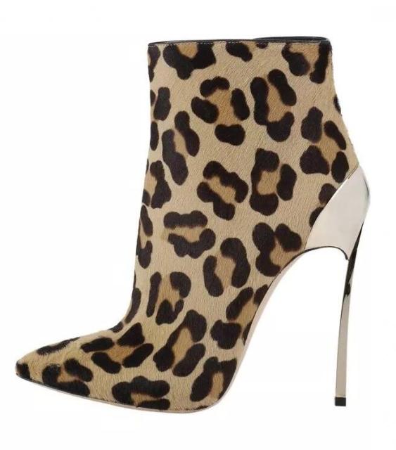 Steels Sexy High Heels 12cm Stilettos Leopard Women Ankle Boots