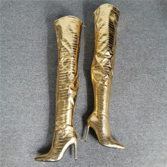 Women Gold Over The Knee High Boots