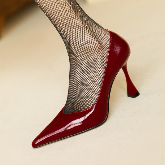 Spring autumn Pointed Toe Heels burgundy white pumps