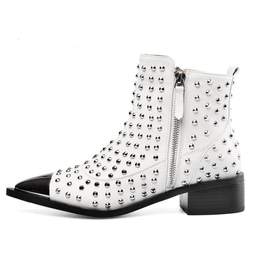 レディース 本革 ジッパー リベット パンク アンクルブーツ