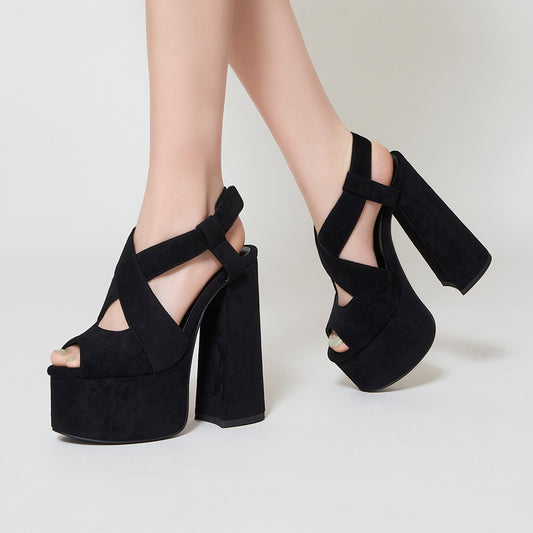 レディース 14CMヒールサンダル プラットフォーム スクエアヘッド