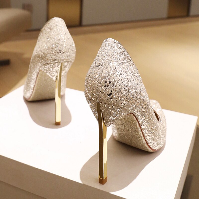 Pointed Toe Stilettos metal heels silver pumps