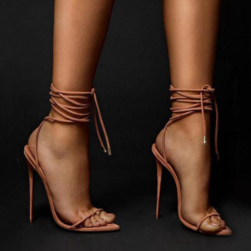 Hand-made Thin Strap Sandals Ankle Straps Stiletto High Heel Party shoes