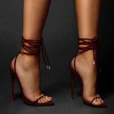 Hand-made Thin Strap Sandals Ankle Straps Stiletto High Heel Party shoes
