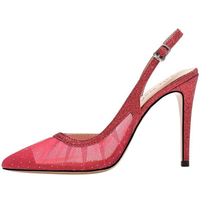 春のネット糸の尖ったつま先のスパンコールの花嫁の花嫁介添人のウェディングシューズ